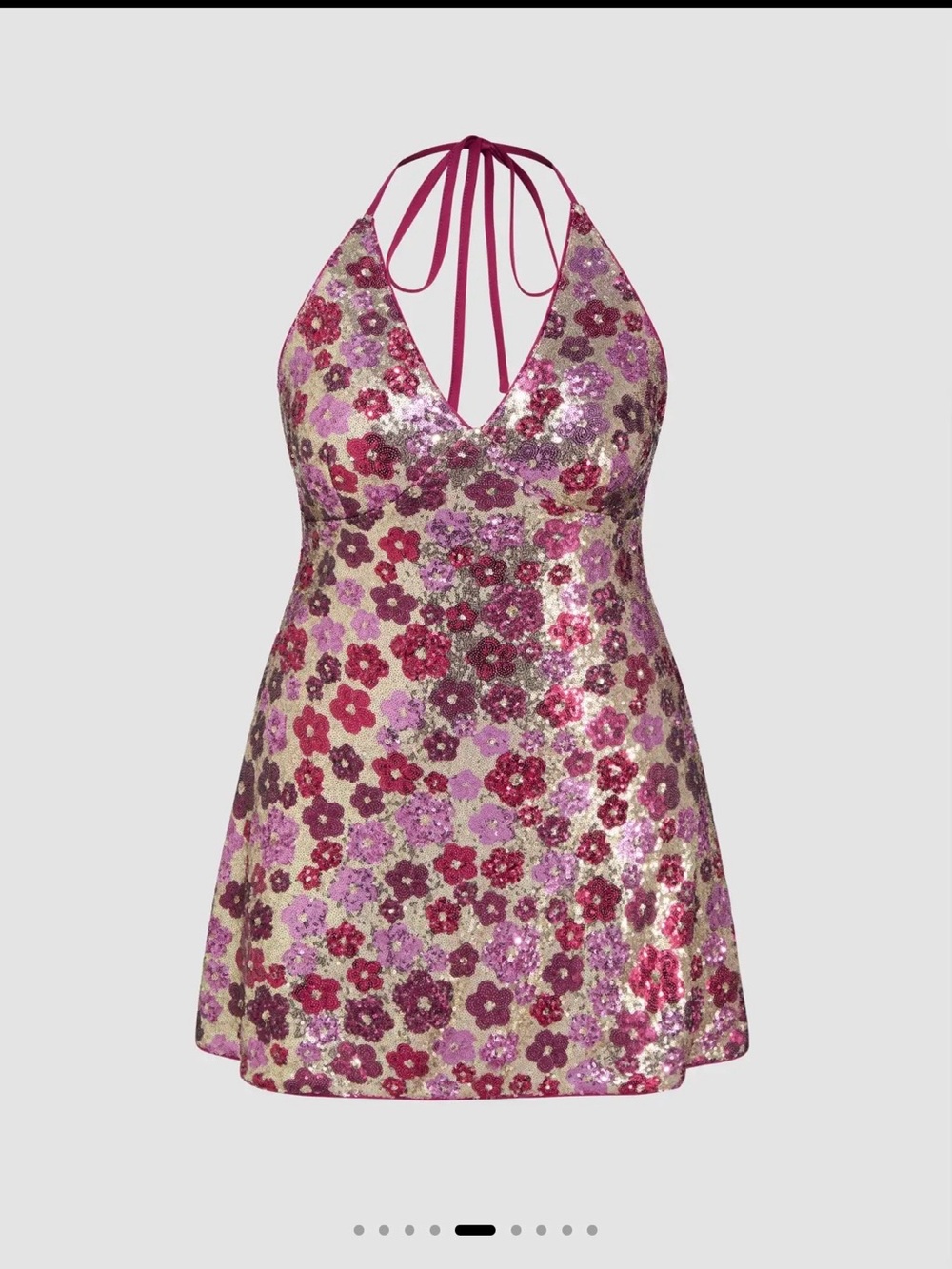 New! Cider Plus Sequin Halter V-Neck Floral Mini Dress 2XL Backless Purple Gold